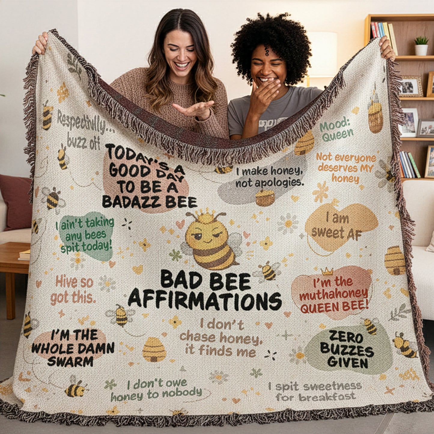 Bad Bee Affirmations Blanket - Heirloom Woven