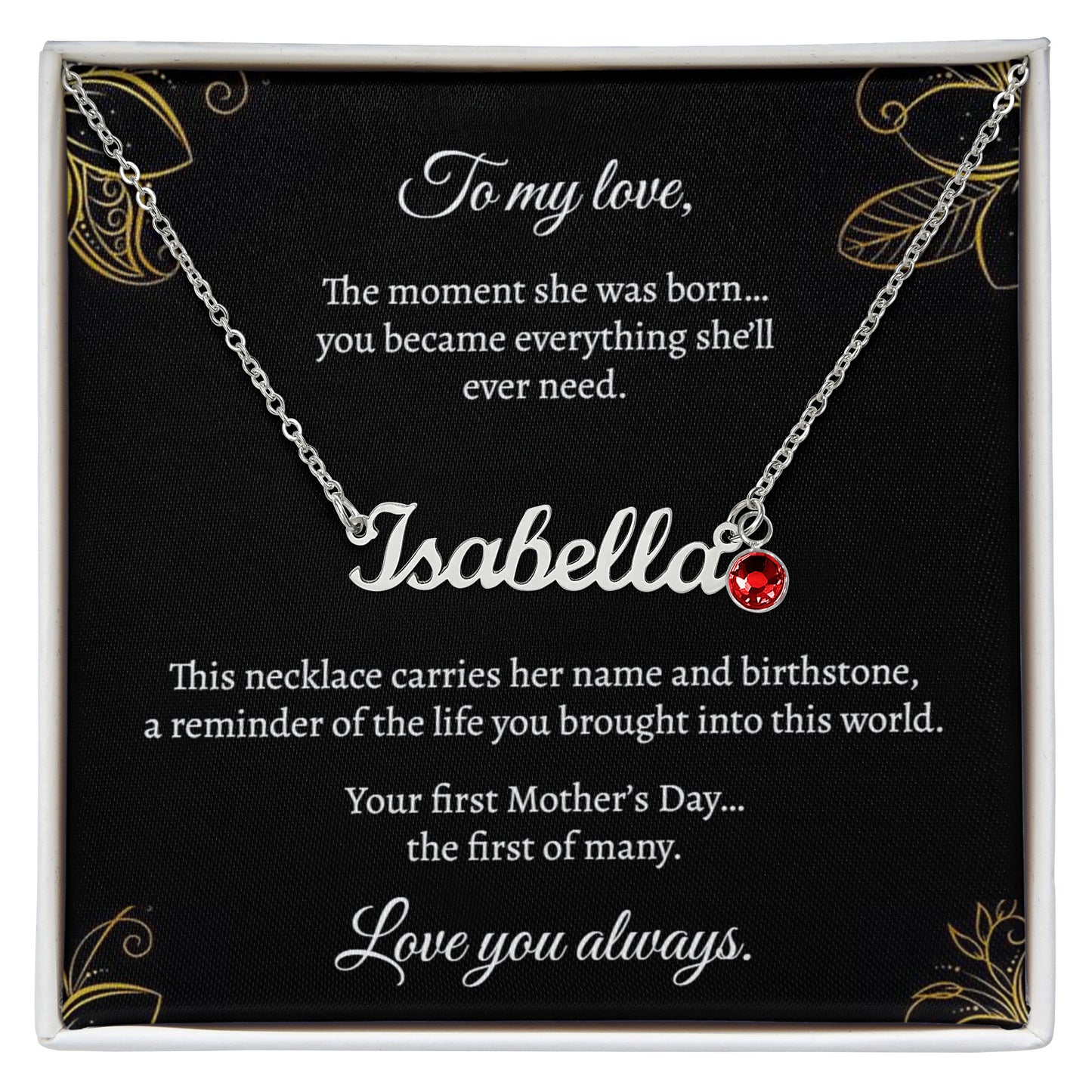 First Mother's Day - Name & Birthstone Necklace