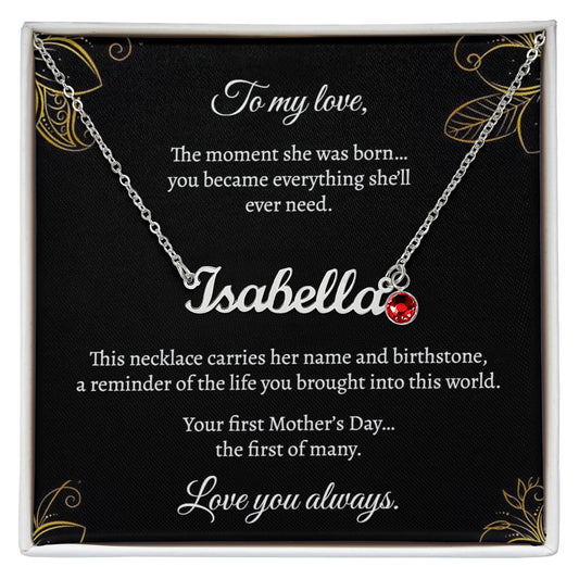 First Mother's Day - Name & Birthstone Necklace