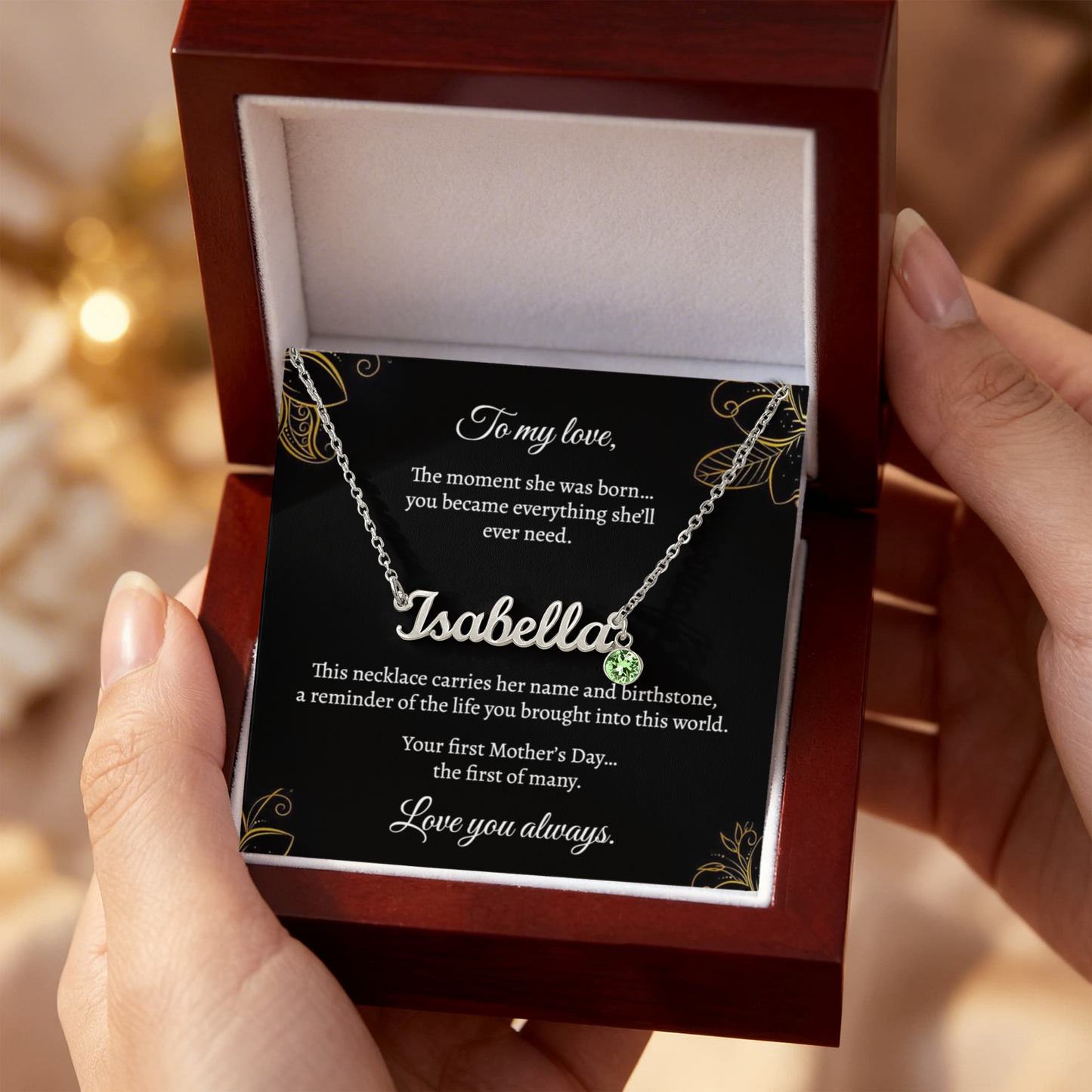 First Mother's Day - Name & Birthstone Necklace