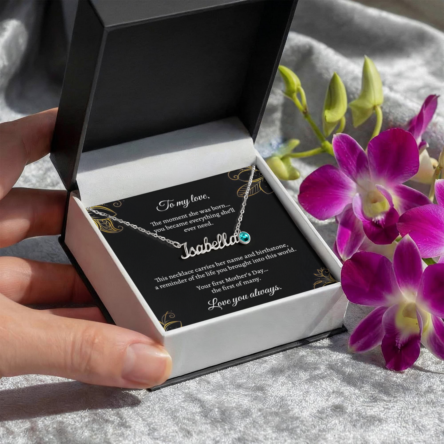 First Mother's Day - Name & Birthstone Necklace