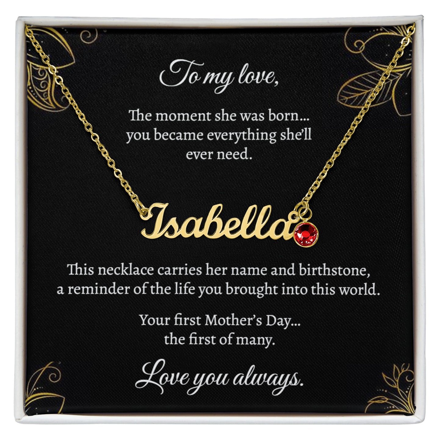 First Mother's Day - Name & Birthstone Necklace