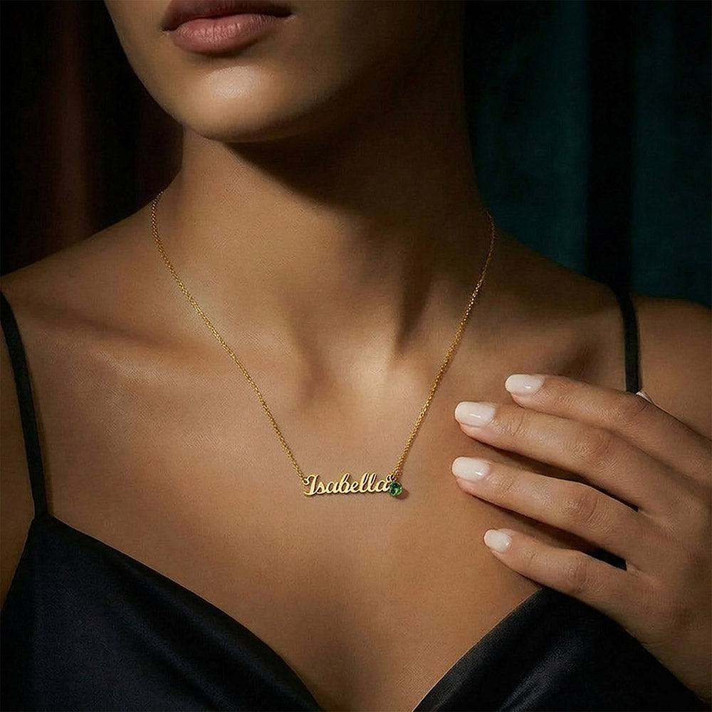 First Mother's Day - Name & Birthstone Necklace