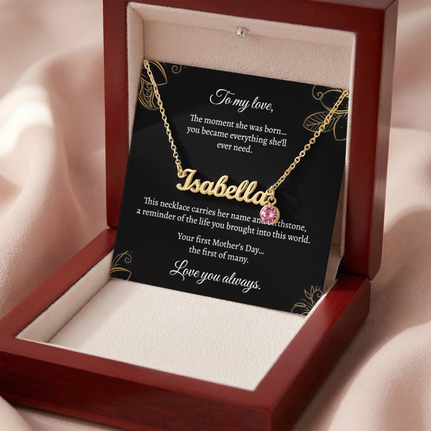 First Mother's Day - Name & Birthstone Necklace