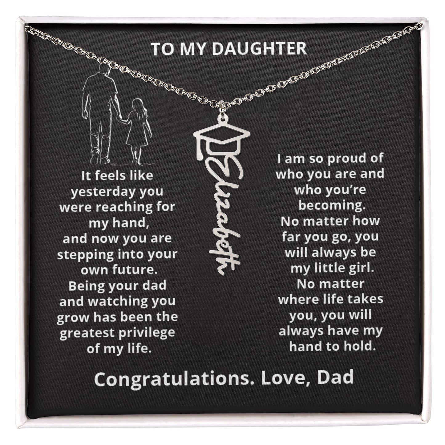 REACHING HAND - Name Necklace -Dad to Daughter Graduation