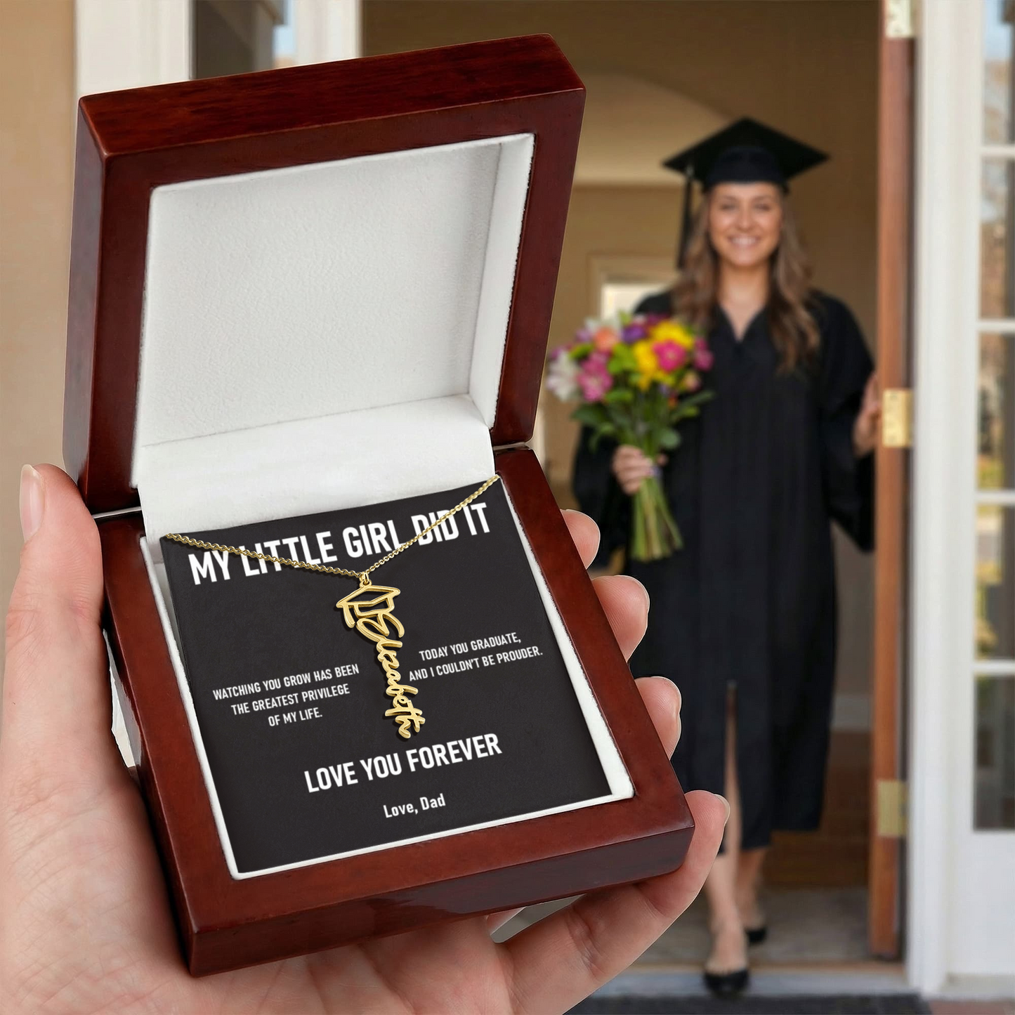 MY LITTLE GIRL DID IT – Personalized Graduation Name Necklace (Dad to Daughter)