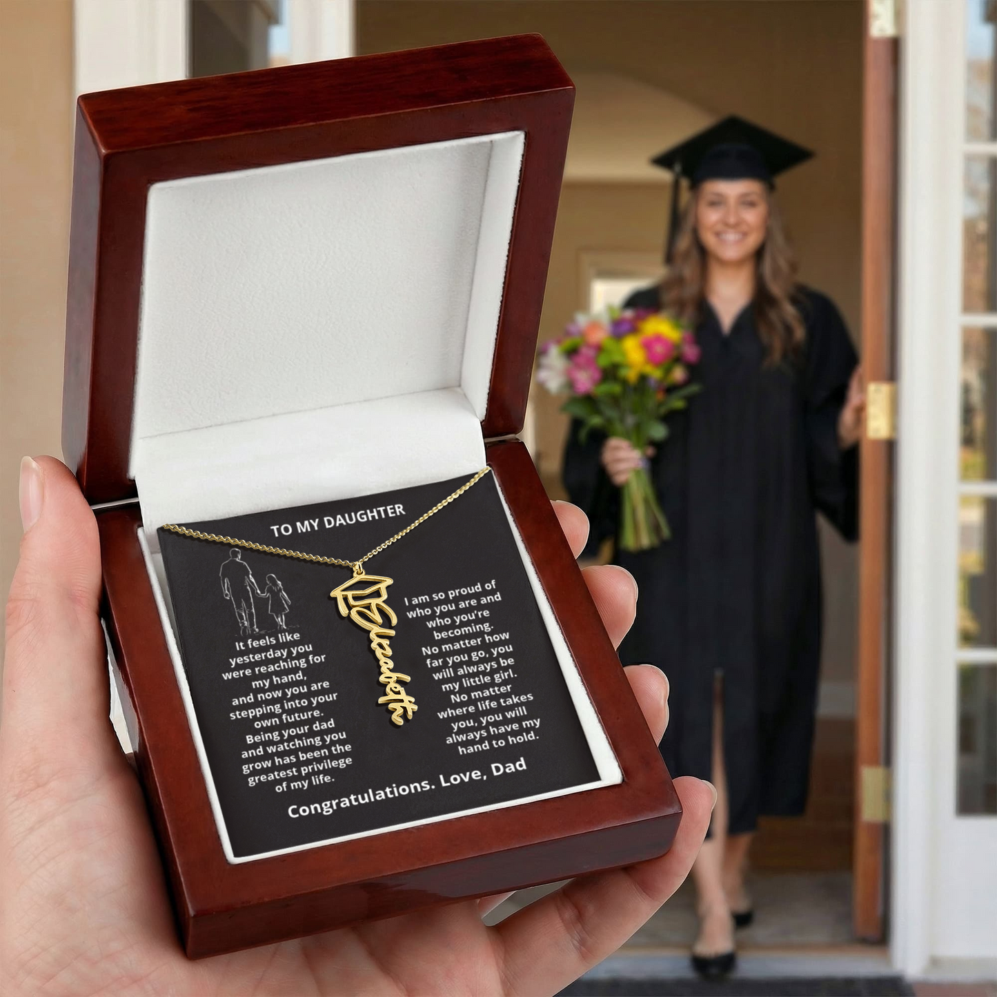 REACHING HAND - Name Necklace -Dad to Daughter Graduation