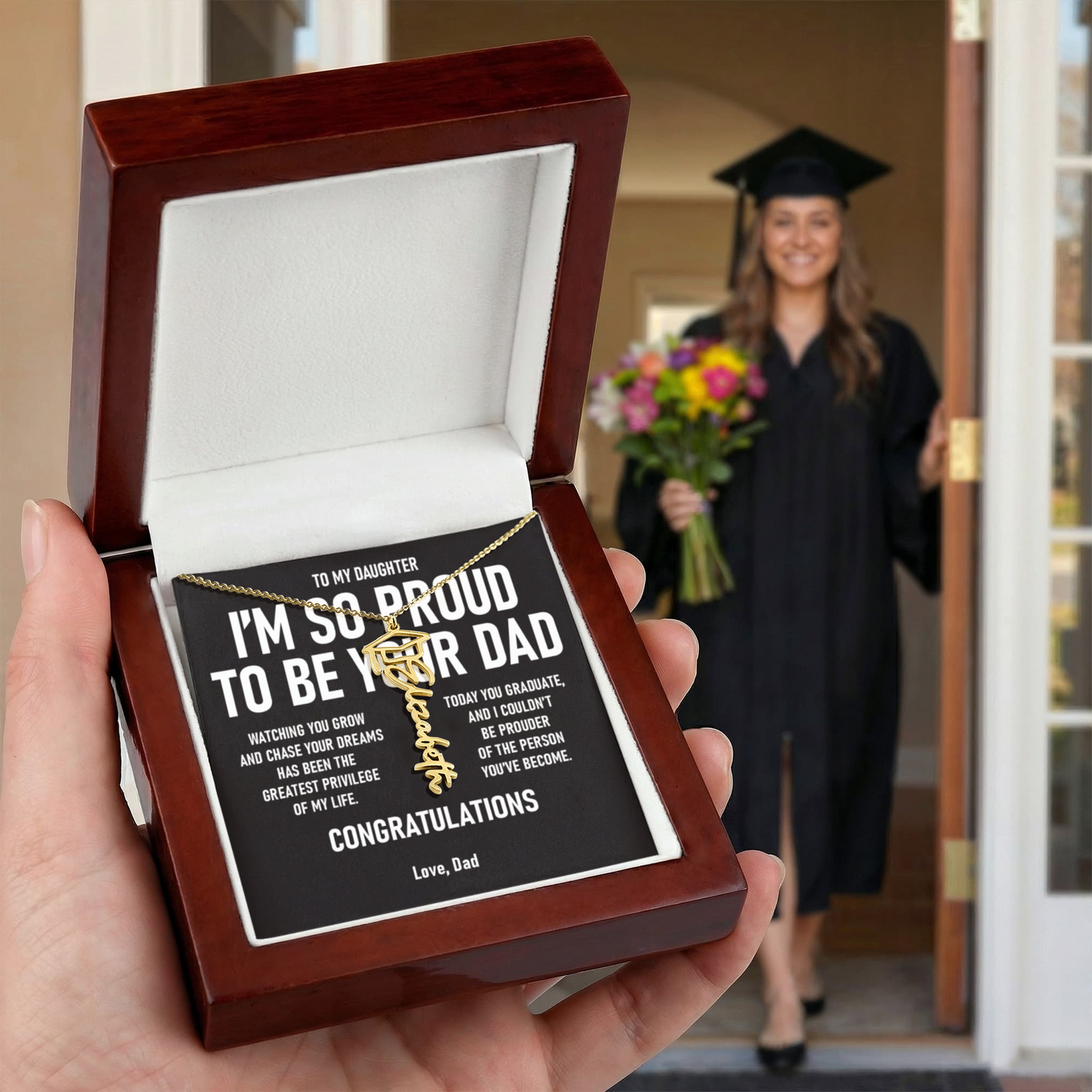 I'M SO PROUD TO BE YOUR DAD – Personalized Graduation Name Necklace (Dad to Daughter)